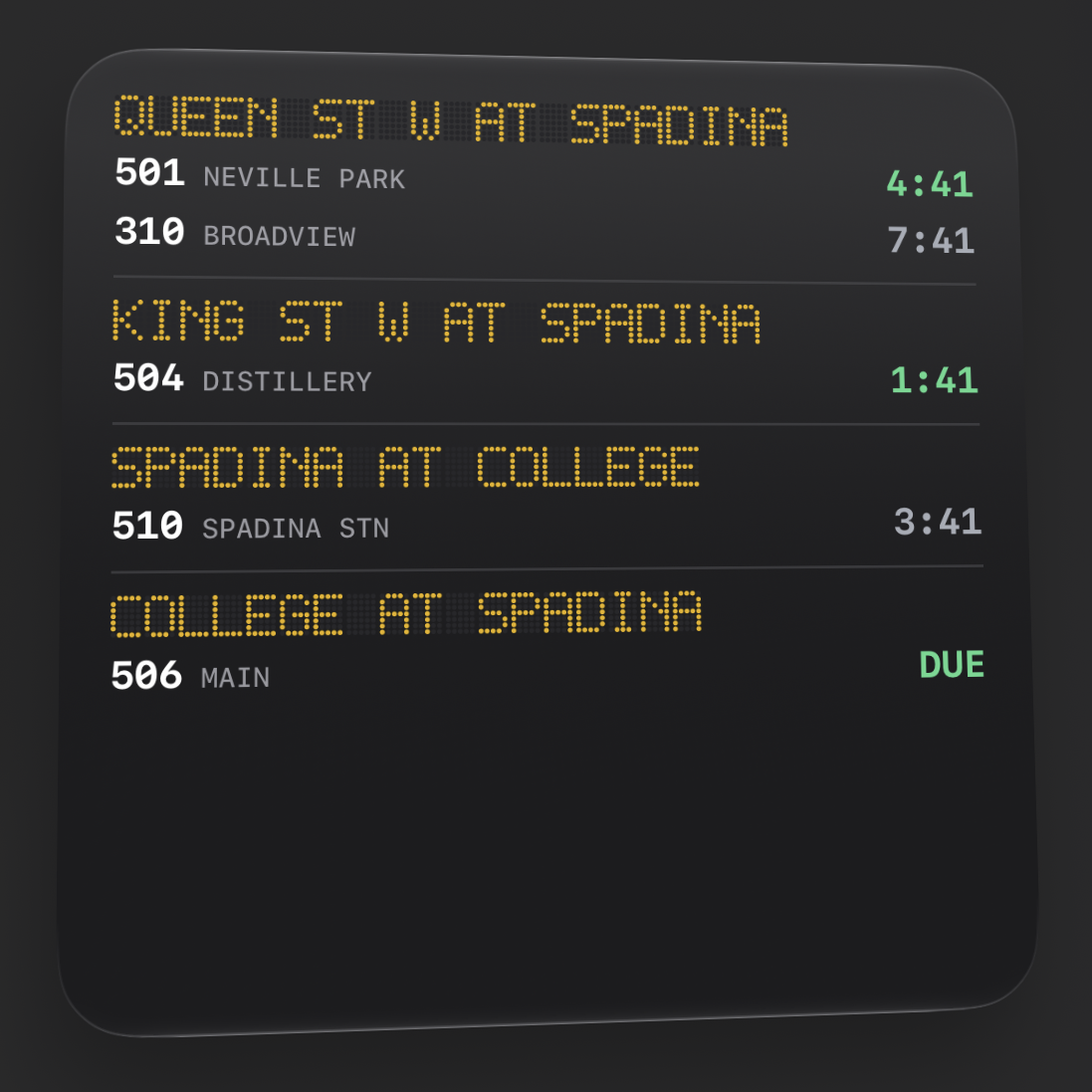 StopScout Home Screen widget showing live arrival times